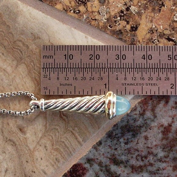 Rare & Retired David Yurman Waverly Drop Chalcedony Pendant w/Chain - 14K/925 - Picture 9 of 10